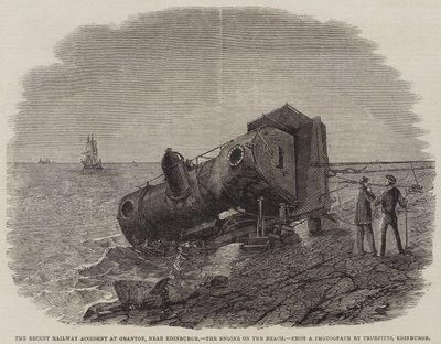 El Reciente Accidente Ferroviario en Granton, cerca de Edimburgo, la Locomotora en la Playa de Frederick Morgan